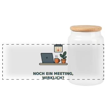 Meeting? Lustiges Büro-Design - Panorama Keksdose mit Holzdeckel - Weiß - Vorne