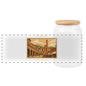 Italien Bologna Vintage Reisemarke - Panorama Keksdose mit Holzdeckel - Weiß - Vorne