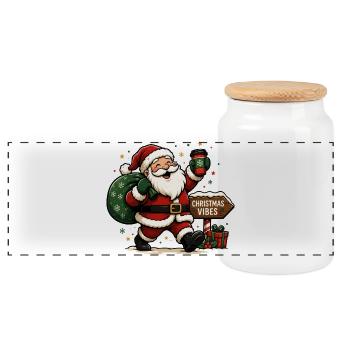 Christmas Vibes - Panoramic Cookie Jar with Wooden Lid - white - Front