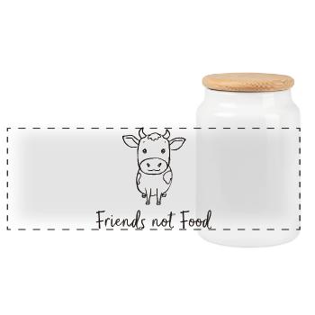 Friends Not Food Cow Vegan Minimalist - Panoramic Cookie Jar with Wooden Lid - white - Front