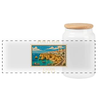 Portugal Lagos Vintage Reisemarke - Panorama Keksdose mit Holzdeckel - Weiß - Vorne