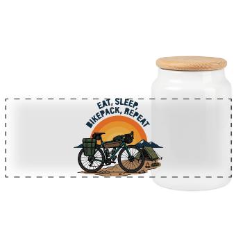 Essen Schlaf Fahrradpack Wiederholen Retro-Fahrradkunst - Panorama Keksdose mit Holzdeckel - Weiß - Vorne