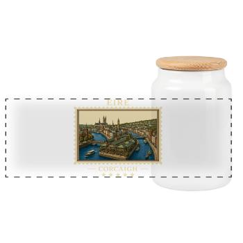 Irland Cork Vintage Reisemarke - Panorama Keksdose mit Holzdeckel - Weiß - Vorne