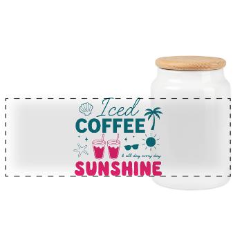 Iced Coffee & Sunshine: Summer Vibes - Panoramic Cookie Jar with Wooden Lid - white - Front