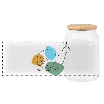 Lineart Snail with Pastel Shapes - Panoramic Cookie Jar with Wooden Lid - white - Front