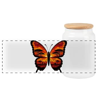 Sunset Butterfly Savannah - Panoramic Cookie Jar with Wooden Lid - white - Front
