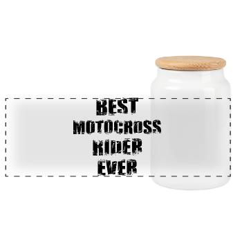 Best motocrosser - Panoramic Cookie Jar with Wooden Lid - white - Front