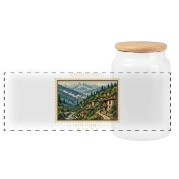 Armenia Dilijan Vintage Travel Brand - Panoramic Cookie Jar with Wooden Lid - white - Front
