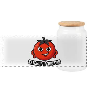 Ketchup If You Can – Funny Tomato - Panoramic Cookie Jar with Wooden Lid - white - Front