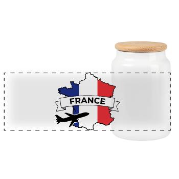 France Tricolore: Plane and Banner - Panoramic Cookie Jar with Wooden Lid - white - Front