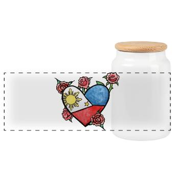 Heart of the Philippine Flag with Roses - Panoramic Cookie Jar with Wooden Lid - white - Front