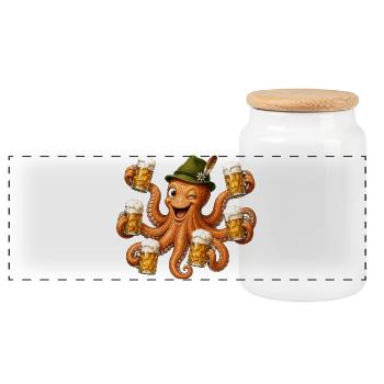Funny octopus with beer mugs - Panoramic Cookie Jar with Wooden Lid - white - Front