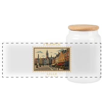 France Lille Vintage Travel Brand - Panoramic Cookie Jar with Wooden Lid - white - Front