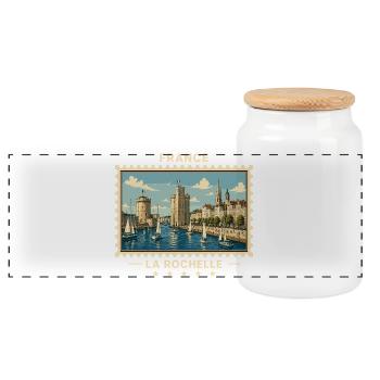 Frankreich La Rochelle Vintage Reisemarke - Panorama Keksdose mit Holzdeckel - Weiß - Vorne