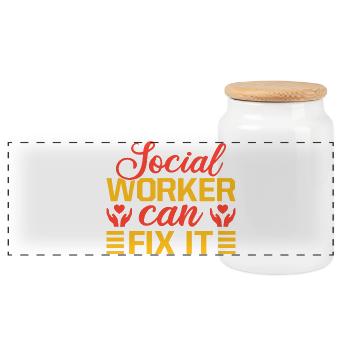 Social Worker Quote Worker Can Fix It Social Work - Panoramic Cookie Jar with Wooden Lid - white - Front