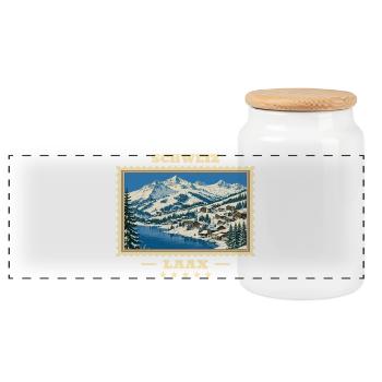 Schweiz Laax Winter Vintage Reisemarke - Panorama Keksdose mit Holzdeckel - Weiß - Vorne