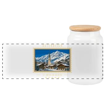 Österreich St. Anton am Arlberg Winter Vintage Rei - Panorama Keksdose mit Holzdeckel - Weiß - Vorne