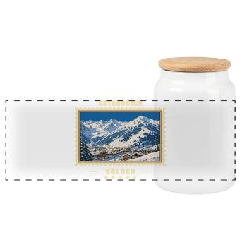 Österreich Sölden Winter Vintage Reisemarke - Panorama Keksdose mit Holzdeckel - Weiß - Vorne
