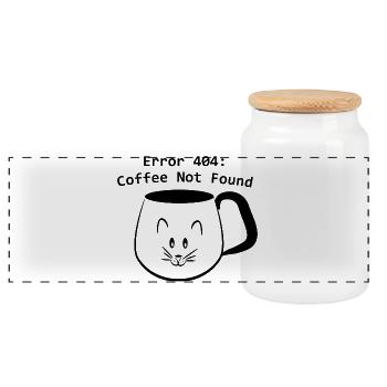 Black Cat Mug Fehler 404 Kaffee nicht gefundene Kunst - Panorama Keksdose mit Holzdeckel - Weiß - Vorne