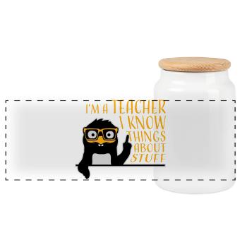 I'm A Teacher Lehrer Weiß Vieles Spruch Pinguin - Panorama Keksdose mit Holzdeckel - Weiß - Vorne