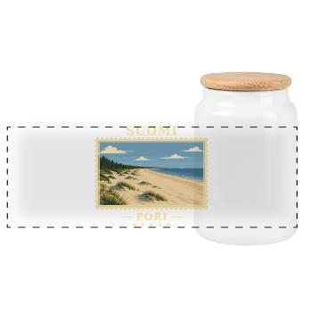 Suomi Pori Vintage Reisemarke - Panorama Keksdose mit Holzdeckel - Weiß - Vorne