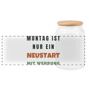 Montag ist nur ein Neustart mit Werbung - Humor - Panorama Keksdose mit Holzdeckel - Weiß - Vorne