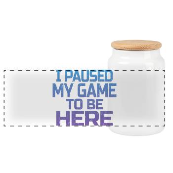 Ich habe mein Spiel, um hier zu sein, Gamer-Geschenk pausiert - Panorama Keksdose mit Holzdeckel - Weiß - Vorne
