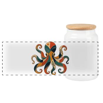Oktopus Geometrisch - Panorama Keksdose mit Holzdeckel - Weiß - Vorne
