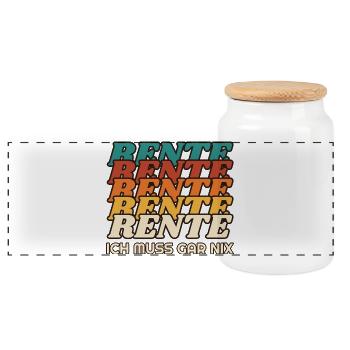 Rente - ich muss gar nix - Retro Schrift - Panorama Keksdose mit Holzdeckel - Weiß - Vorne