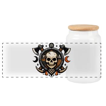 Schädel Schild Ritual-Motiv - Panorama Keksdose mit Holzdeckel - Weiß - Vorne