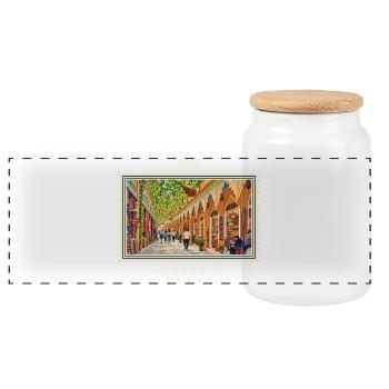 China Ürümqi Vintage Reisemarke - Panorama Keksdose mit Holzdeckel - Weiß - Vorne