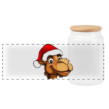 Kamele Christmas - Panorama Keksdose mit Holzdeckel - Weiß - Vorne
