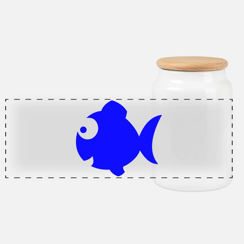 Happy Blue Fish - Panoramic Cookie Jar with Wooden Lid - white