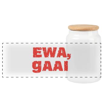 Ewa, jay. Antwerp proverbs - Panoramic Cookie Jar with Wooden Lid - white - Front