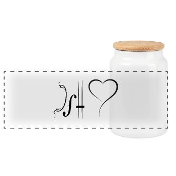 Minimalistische Herzlinie und Violine Sketch - Panorama Keksdose mit Holzdeckel - Weiß - Vorne