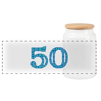 50. 50 YEARS. 50th ANNIVERSARY. 50 YEARS ANNIVERSARY. - Panoramic Cookie Jar with Wooden Lid - white - Front