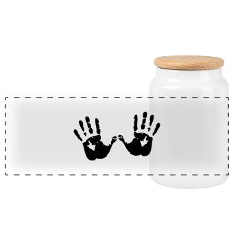 hands - Panoramic Cookie Jar with Wooden Lid - white - Front