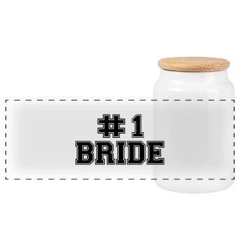 number one bride - Panoramic Cookie Jar with Wooden Lid - white - Front