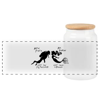 Mon papa est un plongeur Ma maman une sirène - Boîte à biscuits avec couvercle en bois - blanc - Devant