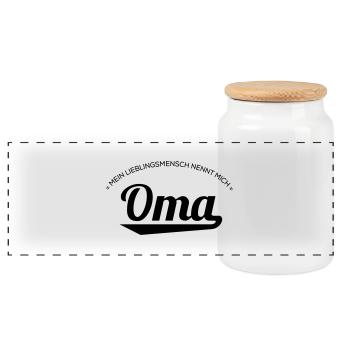 Oma - Panorama Keksdose mit Holzdeckel - Weiß - Vorne