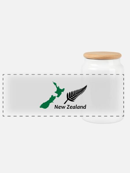 New Zealand - Map & Fern - Panorama Keksdose mit Holzdeckel - Weiß