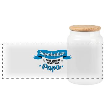 Superheld Papa - Panorama Keksdose mit Holzdeckel - Weiß - Vorne