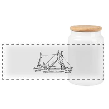 Fishing boat - Panoramic Cookie Jar with Wooden Lid - white - Front
