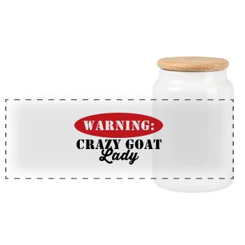 Chèvre / ferme: Avertissement - Crazy Goat Lady - Boîte à biscuits avec couvercle en bois - blanc - Devant