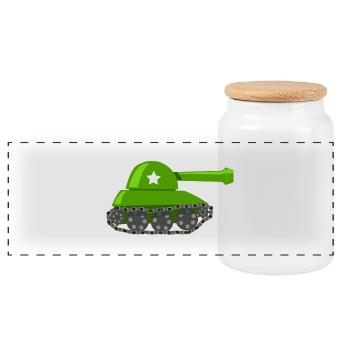 Panzer Comic - Panorama Keksdose mit Holzdeckel - Weiß - Vorne