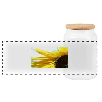 Sunflower - Panoramic Cookie Jar with Wooden Lid - white - Front