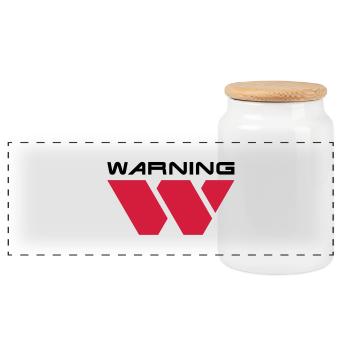Warning__V001 - Panoramic Cookie Jar with Wooden Lid - white - Front