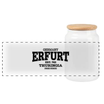 Erfurt Thuringia (black) - Panoramic Cookie Jar with Wooden Lid - white - Front