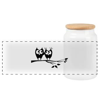 hiboux - Boîte à biscuits avec couvercle en bois - blanc - Devant