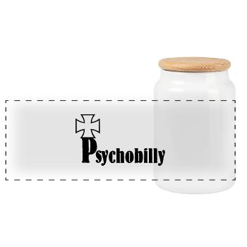 PSYCHOBILLY,ROCK,GUITAR,FLATTOP,FLAT,GUITAR,MUSIC - Panoramic Cookie Jar with Wooden Lid - white - Front